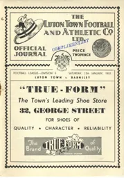 Programme: Luton Town FC vs Barnsley (13th Jan 1951)