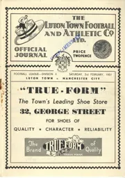 Programme: Luton Town FC vs Manchester City (3rd Feb 1951)