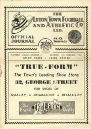 Programme: Luton Town FC vs Leeds United (17th Feb 1951)