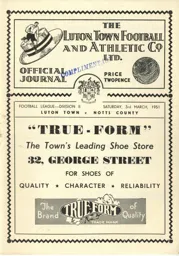 Programme: Luton Town FC vs Notts County (3rd Mar 1951)