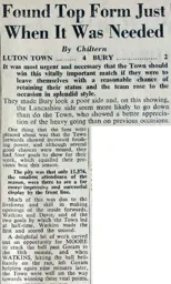 Match Report: Luton Town FC vs Bury (17th Mar 1951)