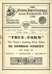 Programme: Luton Town FC vs Bury (17th Mar 1951)