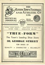 Programme: Luton Town FC vs Doncaster Rovers (26th Mar 1951)