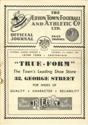 Programme: Luton Town FC vs Chesterfield (31st Mar 1951)