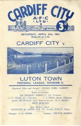 Programme: Cardiff City vs Luton Town FC (21st Apr 1951)