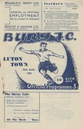 Programme: Bury vs Luton Town FC (25th Aug 1951)