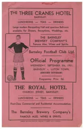Programme: Barnsley vs Luton Town FC (5th Sep 1951)