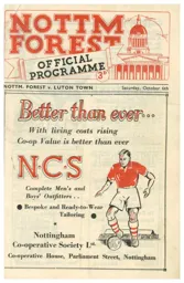 Programme: Nottingham Forest vs Luton Town FC (6th Oct 1951)