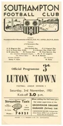 Programme: Southampton vs Luton Town FC (3rd Nov 1951)