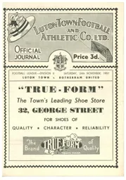 Programme: Luton Town FC vs Rotherham United (24th Nov 1951)