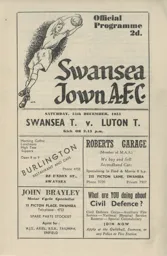 Programme: Swansea Town vs Luton Town FC (15th Dec 1951)