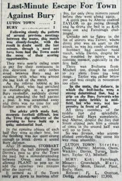 Match Report: Luton Town FC vs Bury (22nd Dec 1951)