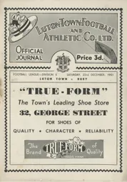 Programme: Luton Town FC vs Bury (22nd Dec 1951)