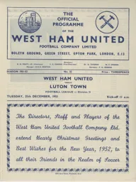 Programme: West Ham United vs Luton Town FC (25th Dec 1951)