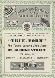 Programme: Luton Town FC vs West Ham United (26th Dec 1951)