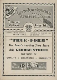 Programme: Luton Town FC vs Leicester City (29th Dec 1951)