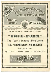 Programme: Luton Town FC vs Charlton Athletic (12th Jan 1952)
