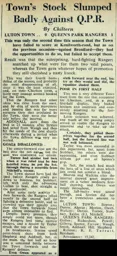 Match Report: Luton Town FC vs Queens Park Rangers (19th Jan 1952)