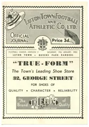 Programme: Luton Town FC vs Queens Park Rangers (19th Jan 1952)