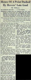 Match Report: Blackburn Rovers vs Luton Town FC (26th Jan 1952)