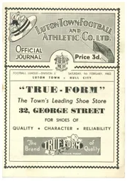 Programme: Luton Town FC vs Hull City (9th Feb 1952)