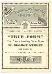 Programme: Luton Town FC vs Nottingham Forest (16th Feb 1952)