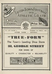 Programme: Luton Town FC vs Arsenal (8th Mar 1952)