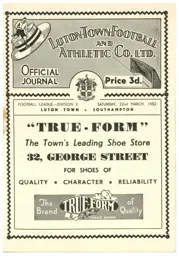Programme: Luton Town FC vs Southampton (22nd Mar 1952)