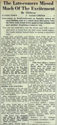 Match Report: Luton Town FC vs Leeds United (5th Apr 1952)