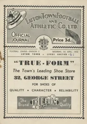 Programme: Luton Town FC vs Leeds United (5th Apr 1952)