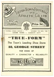 Programme: Luton Town FC vs Cardiff City (19th Apr 1952)