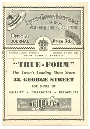Programme: Luton Town FC vs Barnsley (3rd May 1952)