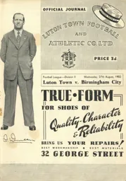 Programme: Luton Town FC vs Birmingham City (27th Aug 1952)