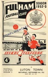Programme: Fulham vs Luton Town FC (6th Sep 1952)