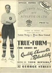 Programme: Luton Town FC vs West Ham United (13th Sep 1952)