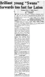 Match Report: Swansea Town vs Luton Town FC (18th Sep 1952)