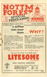 Programme: Nottingham Forest vs Luton Town FC (22nd Nov 1952)