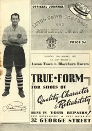 Programme: Luton Town FC vs Blackburn Rovers (10th Jan 1953)