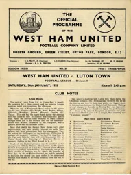 Programme: West Ham United vs Luton Town FC (24th Jan 1953)