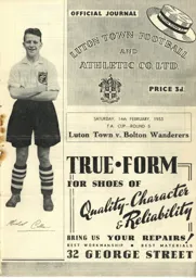 Programme: Luton Town FC vs Bolton Wanderers (14th Feb 1953)