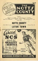 Programme: Notts County vs Luton Town FC (19th Feb 1953)
