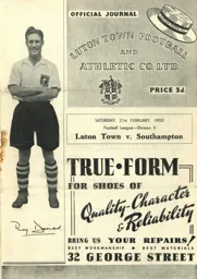 Programme: Luton Town FC vs Southampton (21st Feb 1953)