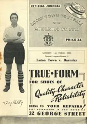 Programme: Luton Town FC vs Barnsley (14th Mar 1953)