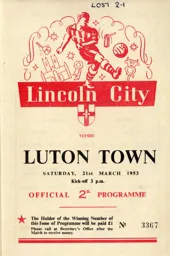Programme: Lincoln City vs Luton Town FC (21st Mar 1953)
