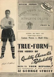 Programme: Luton Town FC vs Hull City (28th Mar 1953)