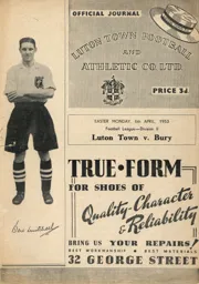 Programme: Luton Town FC vs Bury (6th Apr 1953)