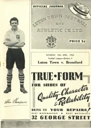Programme: Luton Town FC vs Brentford (25th Apr 1953)