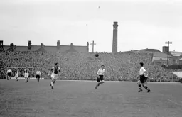 A panoramic view of the Kenilworth Road terrace and the Cocoa Works chimney