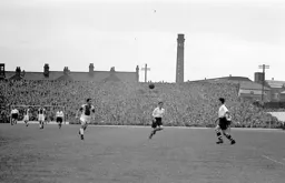 A panoramic view of the Kenilworth Road terrace and the Cocoa Works chimney