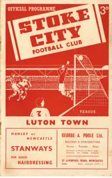 Programme: Stoke City vs Luton Town FC (26th Sep 1953)